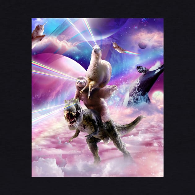 Laser Eyes Space Llama On Sloth Dinosaur - Rainbow by Random Galaxy